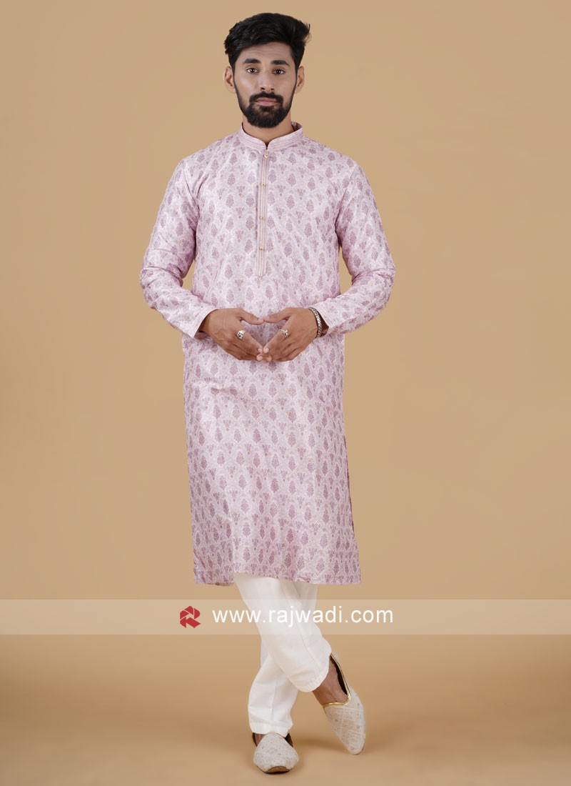 Floral Print Readymade Pink Kurta Pajama