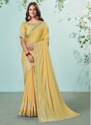 Yellow Chiffon Silk Festive Wear Saree