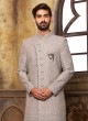 Traditional Wear Dark Grey Sherwani Set For Men