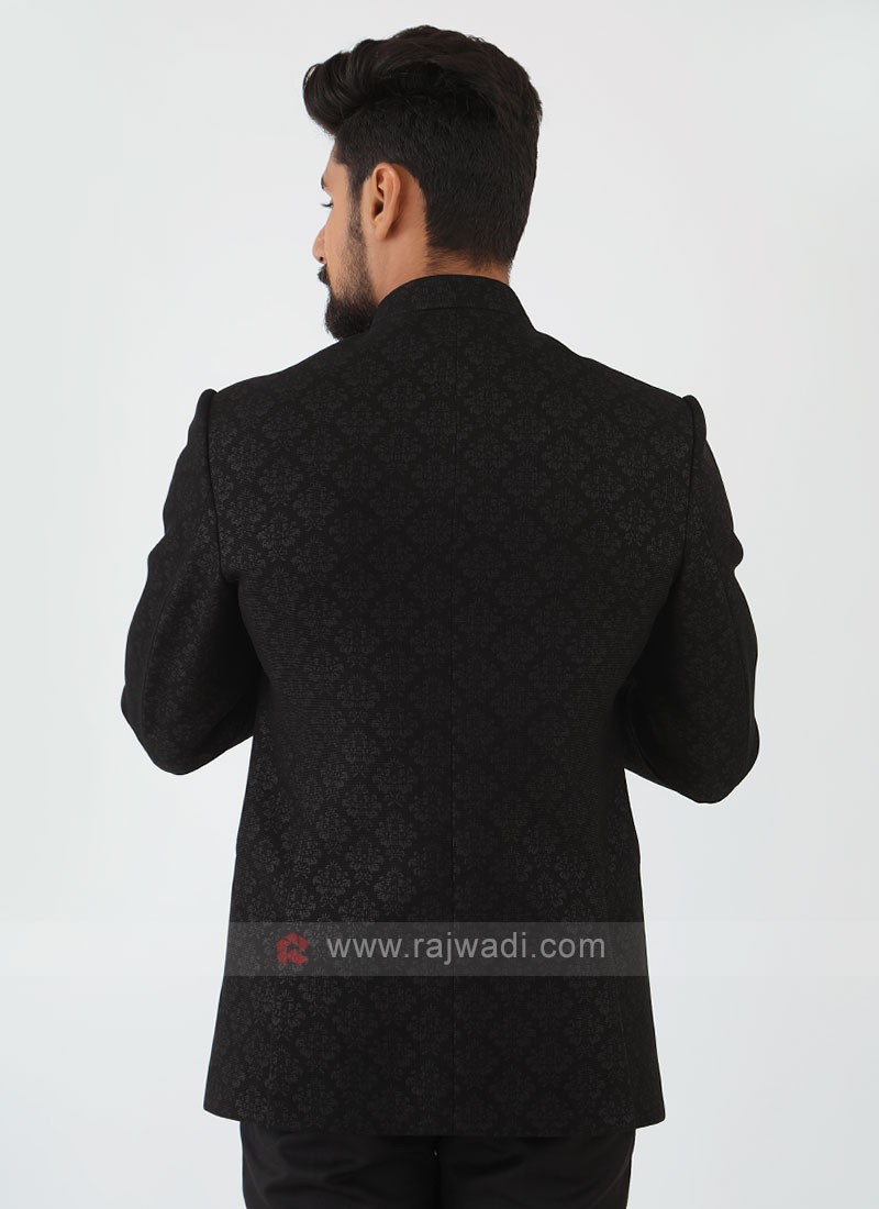 Printed Black Jodhpuri Suit