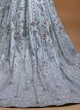 Sky Blue Floral Sequins Embellished Wedding Gown with Trail