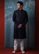 Navy Blue Sequins Work Nehru Jacket Suit