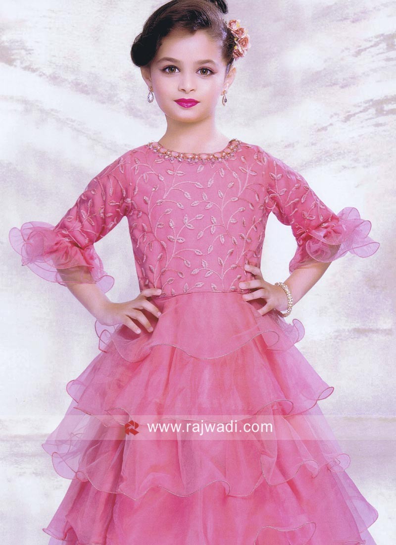 Light Pink Multi Layered Girls Gown