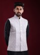 Raw Silk Thread Work Nehru Jacket