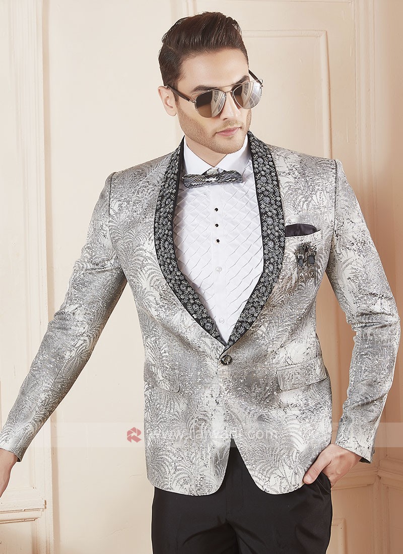 Party wear silver grey color suit