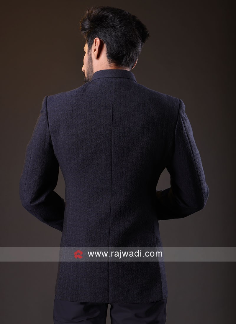 Designer Jodhpuri Suit In Navy Blue Color