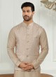 Brocade Silk Cream Color Nehru Jacket For Mens