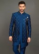 Art Silk Jacket Style Indowestern In Midnight Blue