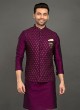Purple Thread Work Nehru Jacket Suit