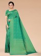 Silk Blend Fabric Saree In Green Color