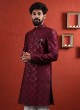 Wedding Wear Wine Color Indowestern With Trouser
