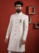 Cream Festive Wear Indowestern In Silk Fabric