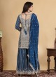 Rama Blue Gharara Suit In Crepe Silk With Embroidery