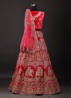Velvet Net Fabric Lehenga Choli In Red Color
