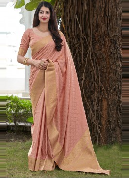 Adorable Pink Satin Silk Traditional Saree