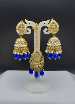 Antique Gold Ethnic Earrings Enhanced With Stone And Pearl Fringes