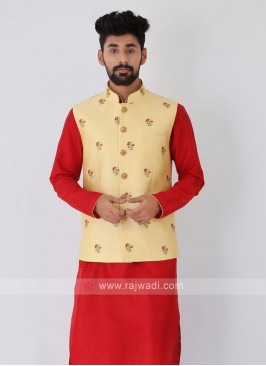 Art Silk Embroidered Yellow Color Nehru Jacket