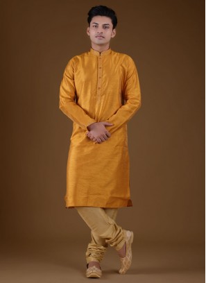 Art Silk Kurta Pajama In Musterd Yellow Color