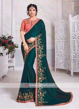 Art Silk Rama Green Color Saree