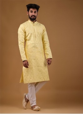 Art Silk Yellow Color Kurta Pajama