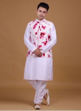 Attractive Nehru Jacket Suit In White Color