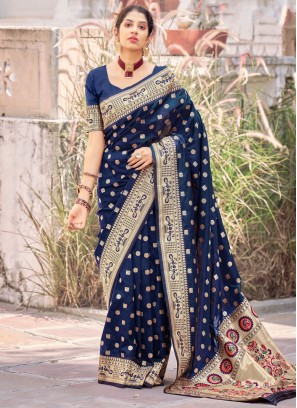 Banarasi Silk Navy Blue Designer Traditional Saree