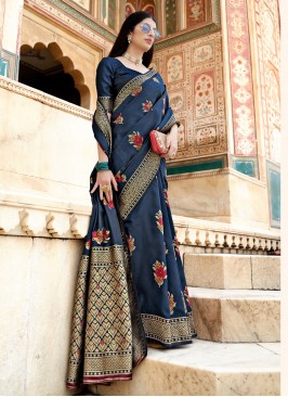 Banarasi Silk Weaving Navy Blue Traditional Designer Saree