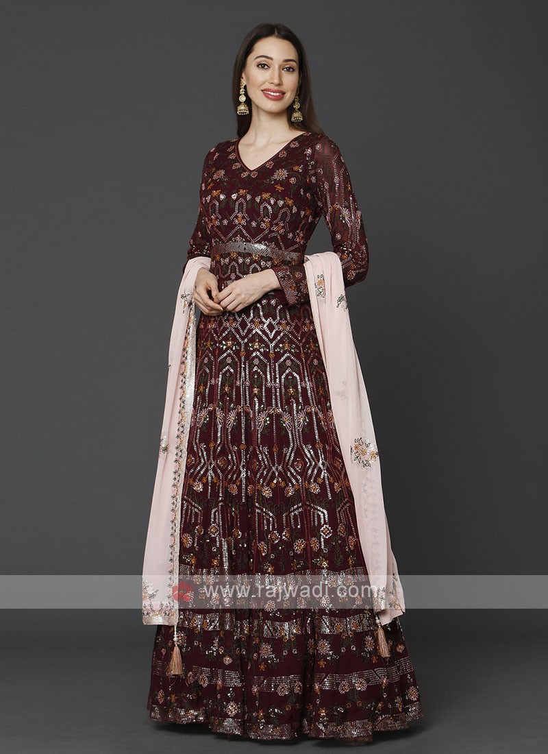 Beautiful Wine Color Anarkali Suit