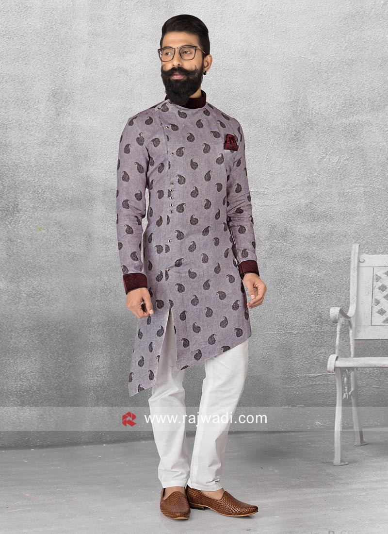 Light Maroon Color Pathani With White Bottom