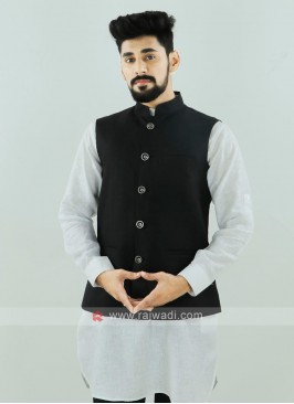 Black Color Nehru Jacket For Men
