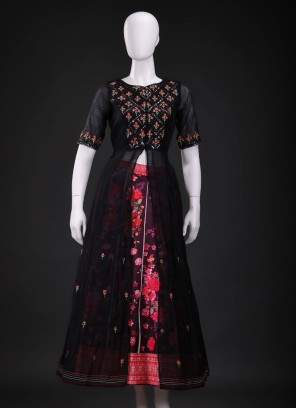 Black Indowestern In Silk Fabric