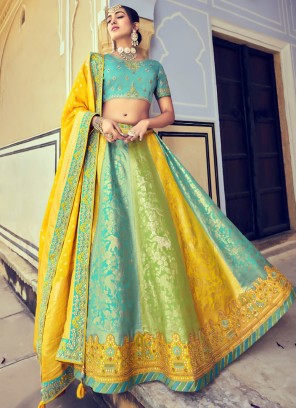 Multicolored Zari Embellished Wedding Silk Lehenga Choli