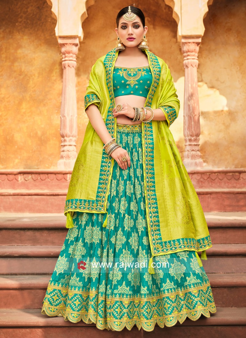 Pista Green and Mehendi Color Shaded Silk Semi stitched lehenga Choli -  PreeSmA