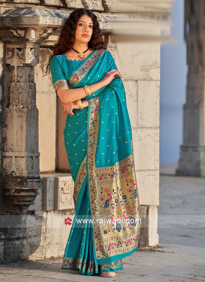 Classic Designer Saree Weaving Banarasi Silk in Turquoise