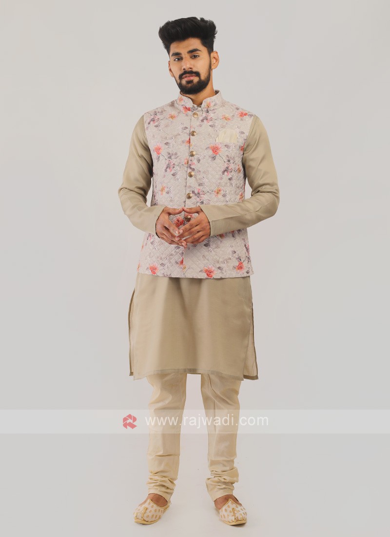 Cotton Silk Nehru Jacket Suit