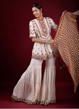 Cream Color Festive Wear Sharara Suit