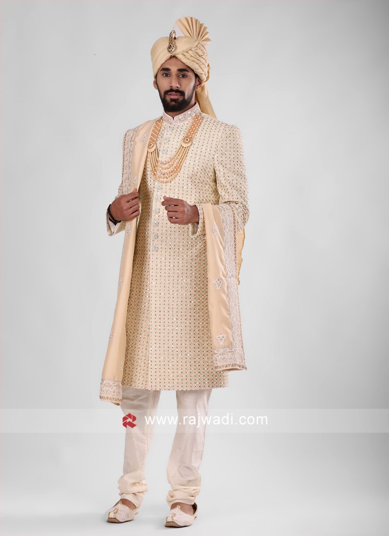 Wedding Wear Sherwani In Pista Color
