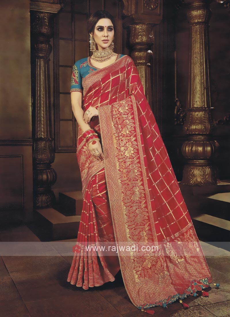 Crimson Color Banarasi Silk Saree