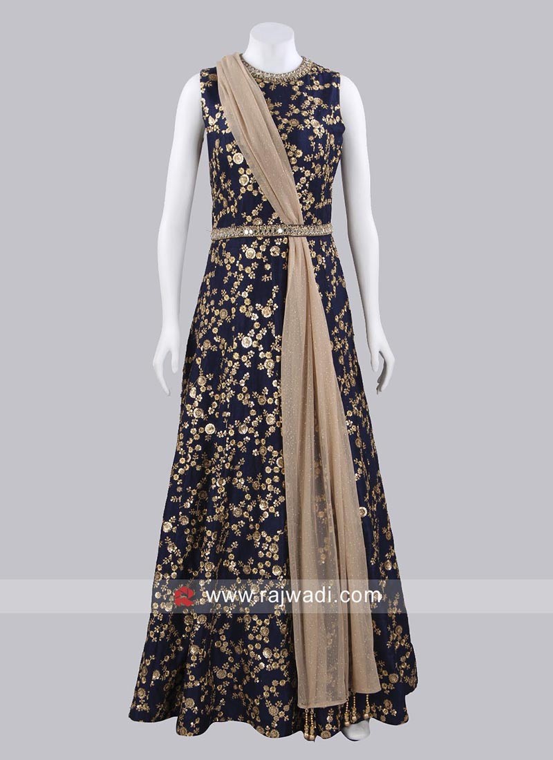 navy blue gown with dupatta
