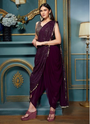 Dark Purple Dhoti Style Indowestern Salwar Suit