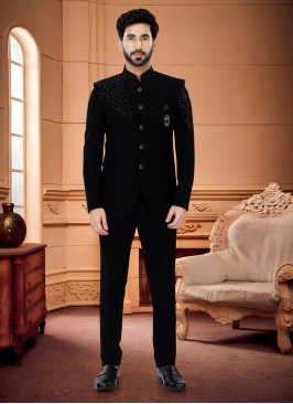 Designer Cutdana Work Black Jodhpuri Suit