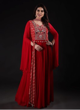 Red Designer Festive Anarkali Suit