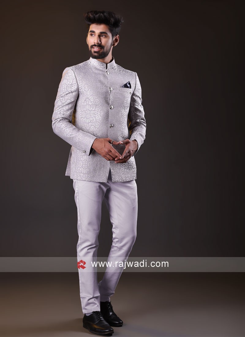 Designer Grey Color Jodhpuri Suit