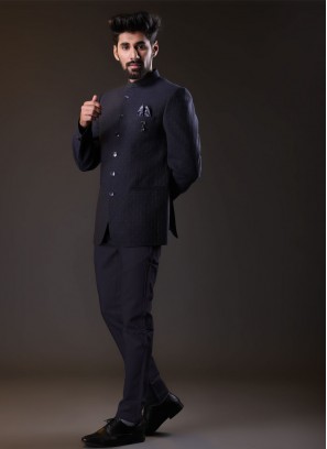 Designer Jodhpuri Suit In Navy Blue Color