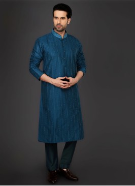 Designer Kurta Pajama In Peacock Blue Color