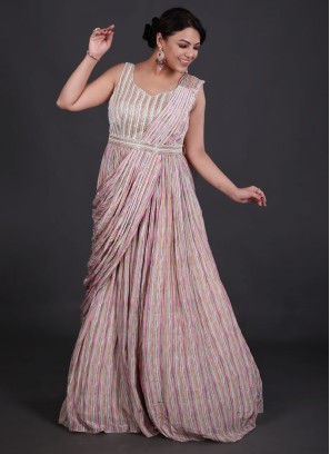 Designer Multi Color Crape Silk Gown