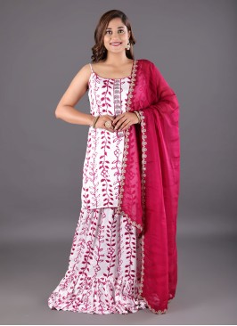 Designer Palazzo Style Suit In Wine Color