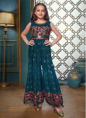 Designer Readymade Jumpsuit In Peacock Blue Color