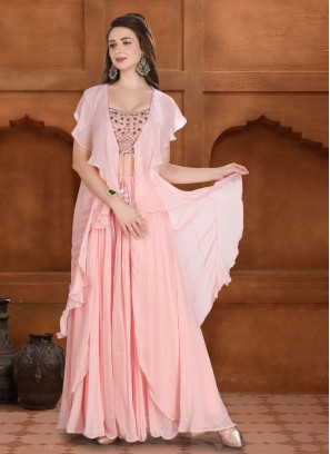 Designer Misty Rose Pink Indowestern Palazzo Suit