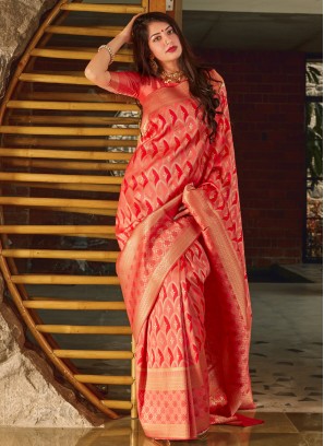 Designer Saree Weaving Banarasi Silk in Red
